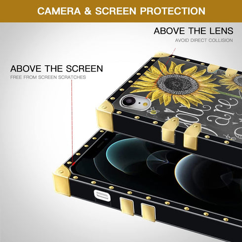 BOYYUNGYU iPhone Xr Square Phone Case - Sunflower You Are My Sunshine, Soft TPU, Metal Plating, Anti-Drop, Shock-Proof.