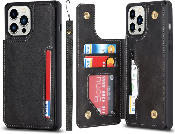Cavor Wallet Case for iPhone 11 Pro Max with Card Holder, PU Leather Kickstand Case, Shockproof Cover, Black