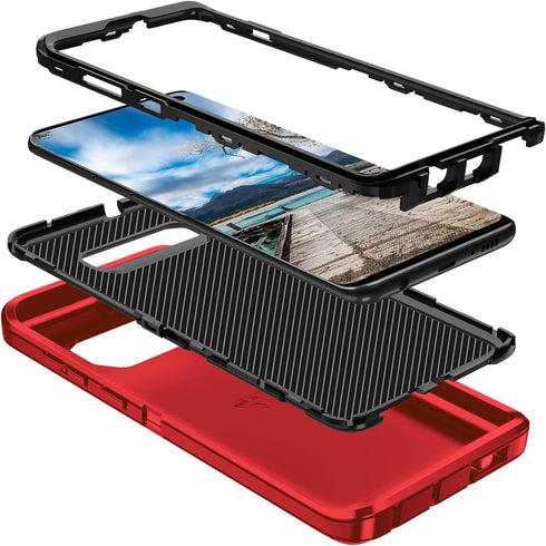 Heavy Duty Case for Galaxy S10, Shockproof Dust/Drop Proof 3 Layers Full Body Protection Rugged Cover, Red/Black
