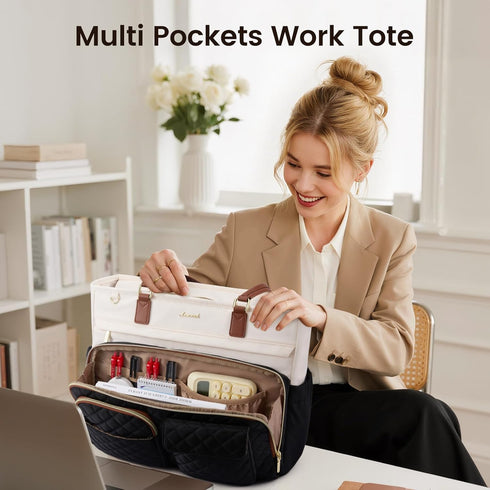 LOVEVOOK 17.3 Inch 17.3 Inch Tote Bag for Women, Work Bag with Large Cup Holder, Large Capacity Teacher Tote with Multi