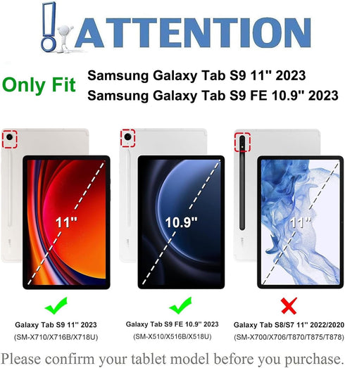 Keyboard Case with Screen Protector for Samsung Galaxy Tab S9 FE 10.9" / S9 11" 2023, Detachable Wireless Keyboard