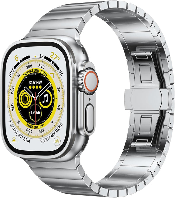 NotoCity Titanium Metal Band for Apple Watch Ultra 2/Ultra 49mm 45mm 44mm 42mm - Double Button Clasp