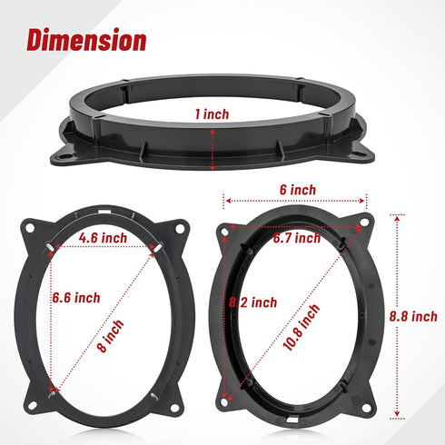 RED WOLF 6" x 9" Front Door Speaker Mount Adapter for 2012 Up Toyota Camry, Highlander, Tacoma, 2 PCS