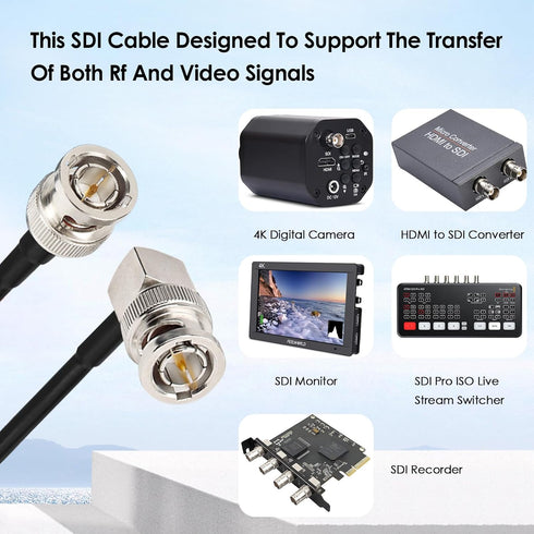 6FT, 75 RG179 3G/6G XRDS - RF Flexible Right Angle Video Cable, Ohm BNC Male Extension Cable for HD SDI Camera Monitor