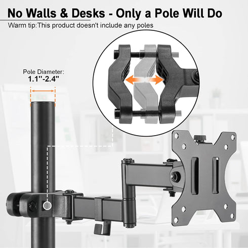 PUTORSEN Universal VESA Pole Mount, Full Motion TV Pole Mount Fits 17 to 32 inch Screens, with Removable 75mm and 100mm
