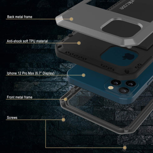 Punkcase for iPhone 12 Pro Max - Heavy Duty Military Grade Armor Metal Case, Shock Proof Hard Aluminum & TPU Design.