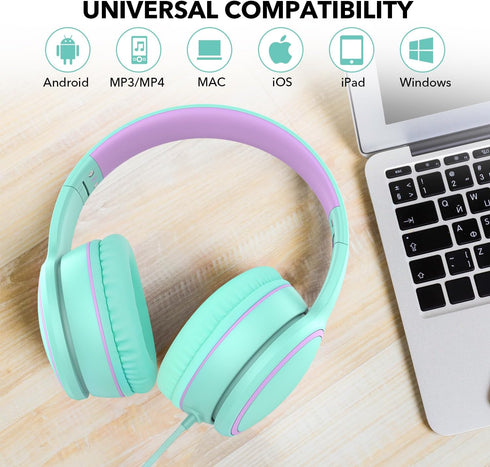 RORSOU R10 On-Ear Headphones with Microphone, Lightweight Folding Stereo Bass Headphones for Smartphone Tablet