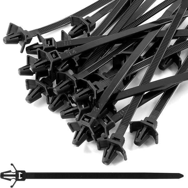 50 Pcs Black Nylon Push Mount Cable Zip Tie, 120mm / 4.7 Inch Arrow Push Mount Cable Ties for Multi-Purpose Use
