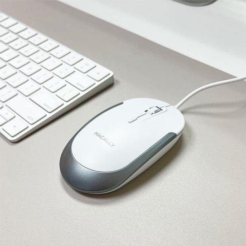 Macally Silent Wired Mouse, Slim & Compact USB Mouse for Apple Mac or Windows PC Laptop/Desktop (White)