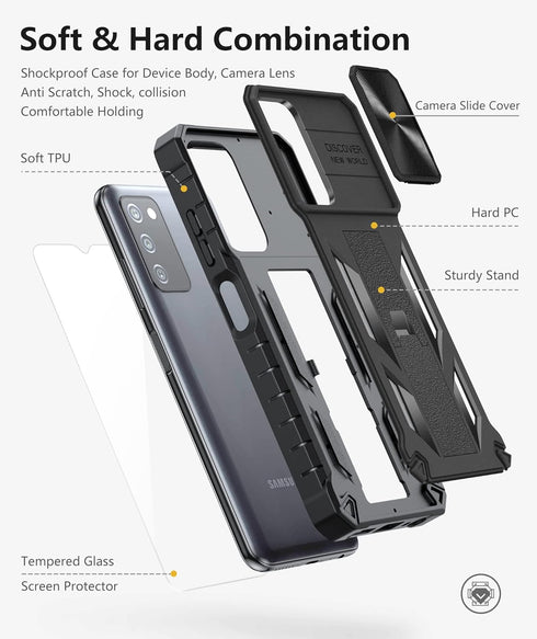 for Samsung Galaxy A03s Protective Case, Military Grade Drop Proof Full Protection Mobile Phone Cover with Kickstand