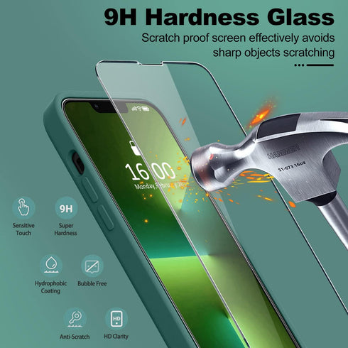 BossKiss iPhone 13 Pro Case, Pine Green Premium Silicone with Camera Protection & 2 Screen Protectors