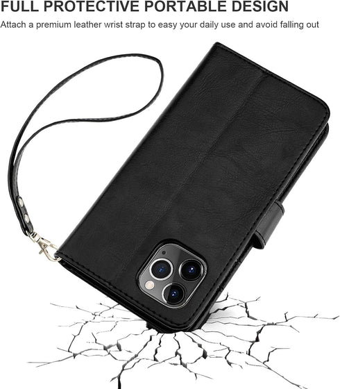 Bocasal Wallet Case for iPhone 11 Pro Max, Black, with Card Holder, PU Leather, Magnetic Detachable Kickstand,