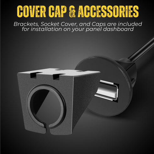 TNP USB Flush Mount Cable with Buckle, Dashboard Panel 1 Port USB Socket Plug Connector, Water Resistant (1.8M / 6FT)