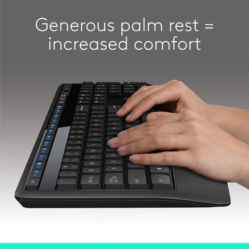 Logitech MK345 Wireless Combo, Full-Sized Keyboard with Palm Rest and Comfortable Mouse, Black