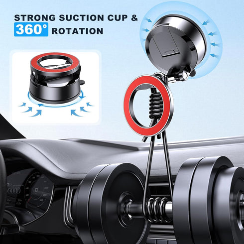 MOKPR 16 15 14 13 12 Car Phone Holder for Magsafe, Vacuum Magnetic Car Phone Mount Foldable Hands-Free Suction Cup
