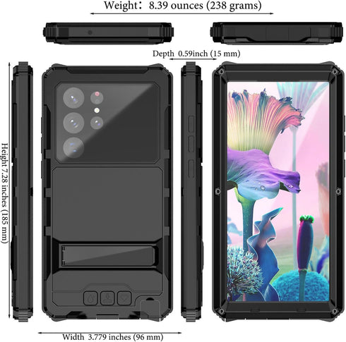 Samsung Galaxy S23 Ultra Case Black, Metal Hard Armor for Galaxy S23Ultra 5G, Built-in Screen Lens Protection, Military