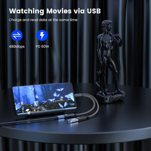 USB C OTG with Charging Adapter, USB C OTG Splitter with 60W PD Fast Charge for Steam Deck, Galaxy S22, Switch