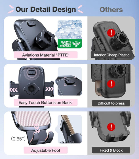 TORRAS Pink Phone Holders for Your CarUltra-Durable & Strongest Suction, Universal Car Phone Holder Mount Truck Cradle
