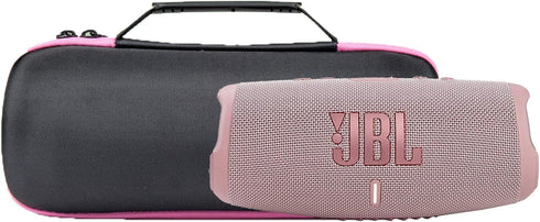 co2CREA Hard Travel Case for JBL Charge 4/5 Waterproof Bluetooth Speaker (Black Case + Pink Zipper)