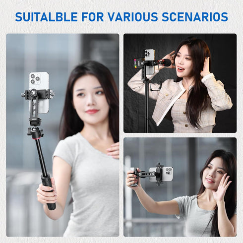 Ulanzi MA53 Metal Phone Tripod Mount Adapter with Arca Swiss/Uka Interface, 2 Cold Shoe, 360° Swivel for Photo Video
