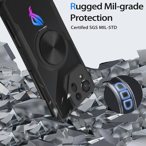ASUS ROG Phone 8/8 Pro (2024) Magnetic Stand Case, 360 Rotatable Ring Kickstand, No-Yellowing Crystal Clear Anti-Slip