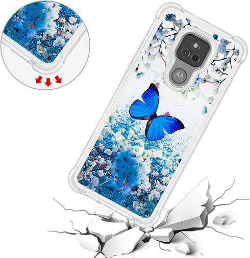 Moto G Play 2021 Case with Tempered Glass Screen Protector - Glitter Bling Floating Liquid Sparkle Soft TPU Case, Blue