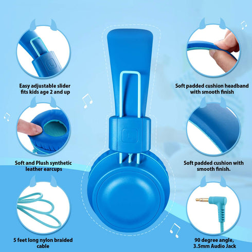 iRAG J01 Kids Headphones, Foldable Stereo with Tangle-Free 5ft Cord, Wired On-Ear Headset for iPad, Kindle Fire,