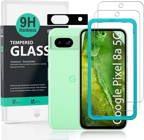 Ibywind 2 Pack Screen Protector for Google Pixel 8a 5G, 9H Hardness Tempered Glass with Camera Lens Protector