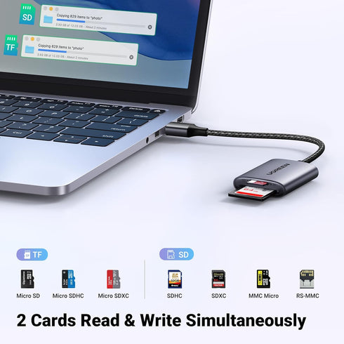 UGREEN USB SD Card Reader, USB 3.0 to Micro SD Card Reader Adapter, Aluminum Multi 2-in-1 for Camera SD MicroSD