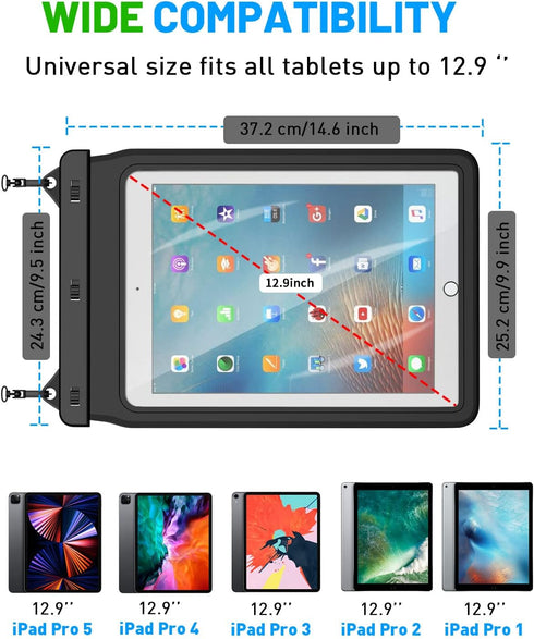 AICase Universal iPad Waterproof Dry Bag Pouch: Fits iPad Pro 12.9/11/10.5/9.7, New iPad 9.7, Galaxy Tab S7 Tablets