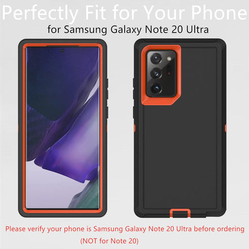 Heavy Duty Case for Samsung Galaxy Note 20 Ultra, Dustproof Shockproof 3 in 1 Rugged Cover 6.9 Inch (Orange/Black)