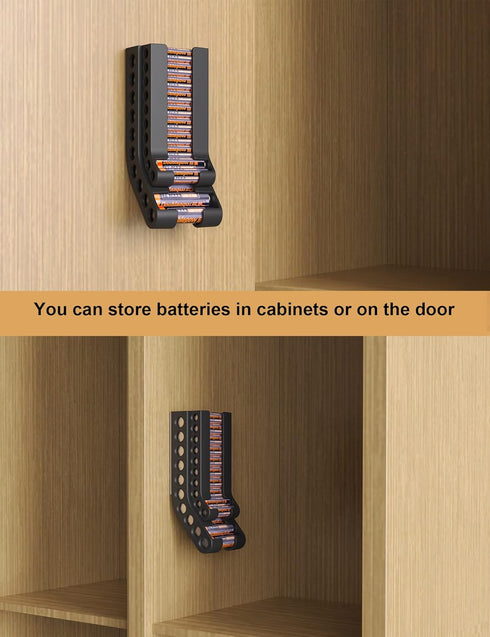Battery Holder Storage Organizer - Wall Mount Caddy for 10 AAA & 10 AA Batteries, Black Container (Batteries Not