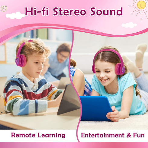2023 Bluetooth Kids Headphones Fit for Aged 3-21, Colorful LED Lights Comfort Wireless Headphones with Microphone 94dB Volume Limited for School/iPad/PC/TV/Cellphones, Wired & TF Card Mode, Hot Red