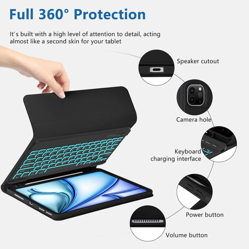 MMK iPad Air 13 inch (M2) 2024 & iPad Pro 12.9 Case with Keyboard, Backlit Bluetooth Wireless Keyboard, Pencil Holder,
