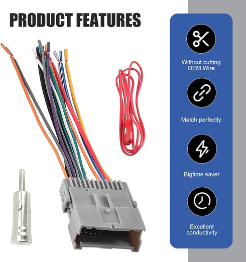 DACIRTY Pack-3 Hummer Car Radio Wiring Harness Adapter, Audio Modification Pigtail Connector Plug, Stereo Wiring