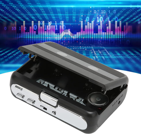 TON007B Bluetooth Cassette Player, ABS Auto Reverse Function Stereo Cassette Player with Headphone, Black