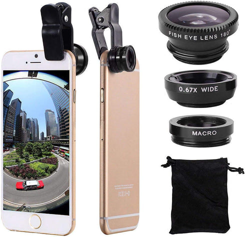 3 in 1 Cell Phone Camera Lens Kit, Wide Angle Macro Fisheye Lens Universal for Smart Phones