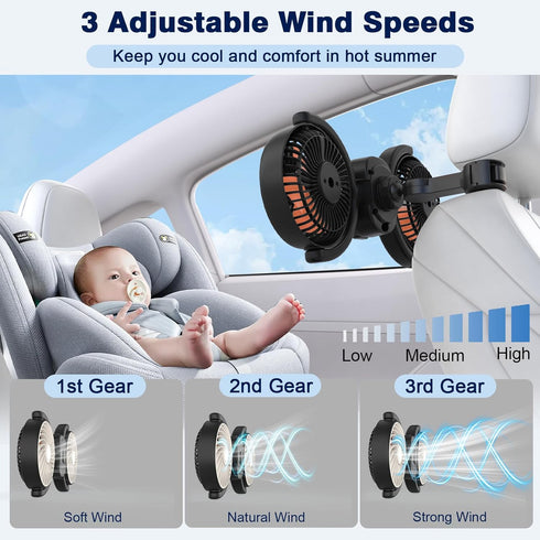 5V/2A 3 360 Hayousui Backseat Car Fan for Kids: Battery & USB Powered Rear Seat Car Cooling Fans, Speed Independent