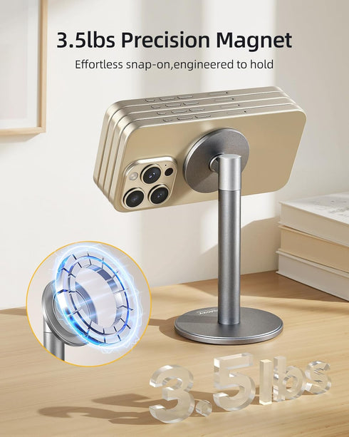 Nulaxy 360 Magnetic Full Aluminum Cell Phone Stand for MagSafe with Metal Ring, Rotating Phone Stand for Desk, Office