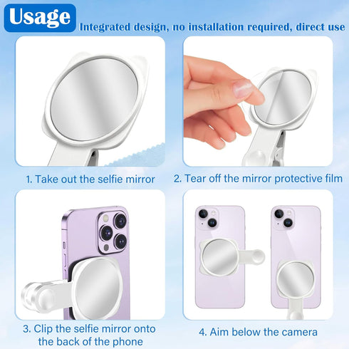EKIND Clip On Selfie Mirror for Phone Rear Camera Reflective HD Back Selfie Tool with Dust Cloth for Photo Video Vlog