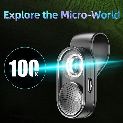 100x Mini Pocket Microscope for Phone, Smartphone Microscope with LED Light, Lens Protective Cover for Android OS