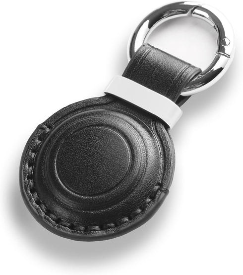 Genuine Leather AirTag Holder Keychain, Compatible with Apple AirTag, Secure Hidden Case (Black)