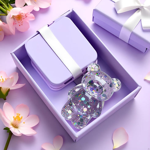 Tangseajiao 1 3D Pc Lilac Cute Phone Grip, Airbag Support Bear Phone Holder, Epoxy Sequins Cute Bear Phone Grip Tok