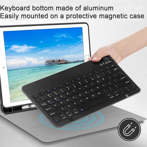 Ultra-Slim Portable Bluetooth Keyboard and Mouse Combo, Compact Rechargeable Wireless Set for iPad Pro/Mac OS/Windows
