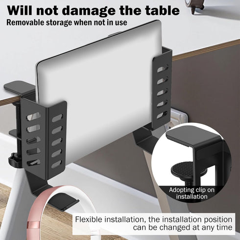 kaimenhong Desk Side Laptop Holder, Desk Side Storage, No Drill Side Desk Organizer, Tablets Hanging Holder, Table Side