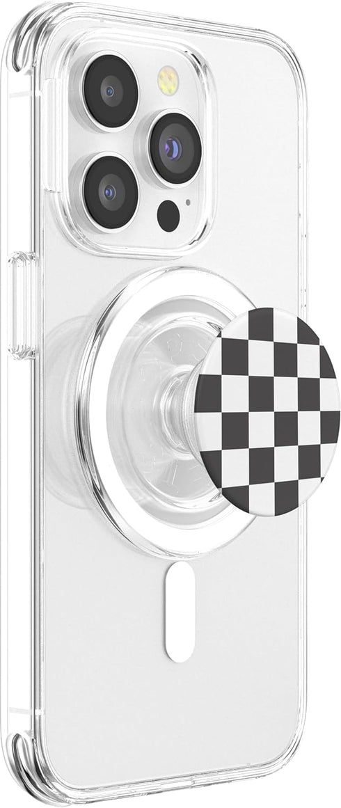 White and Gray Checkerboard Pattern Checkered PopSockets PopGrip for MagSafe