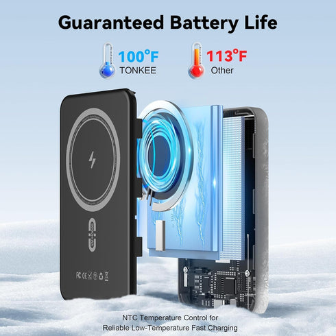 TONKEE 5000mAh,Magnetic Pack 16/15/14/13/12 Magnetic Power Bank Portable Charger for iPhone with Type-C Cable,Slim