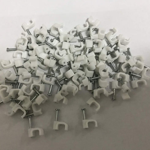 200 PCS 6mm Flat Ethernet Cable Wire Clips with Nail for Ethernet Cable Management, Single Coaxial Cable Clamps