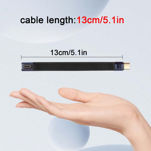 QIANRENON 40Gbps USB4.0 C Male to 90° Angle C Male Data Cable, 240W USB Type C PD Fast Charging, 13cm/5.1in
