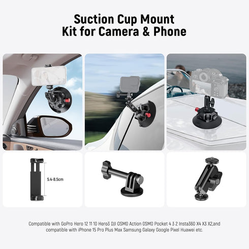 NEEWER 4.5" Suction Cup Camera Mount with Ball Head, Quick Release Car Mount, Compatible with iPhone DJI Insta360, CA105